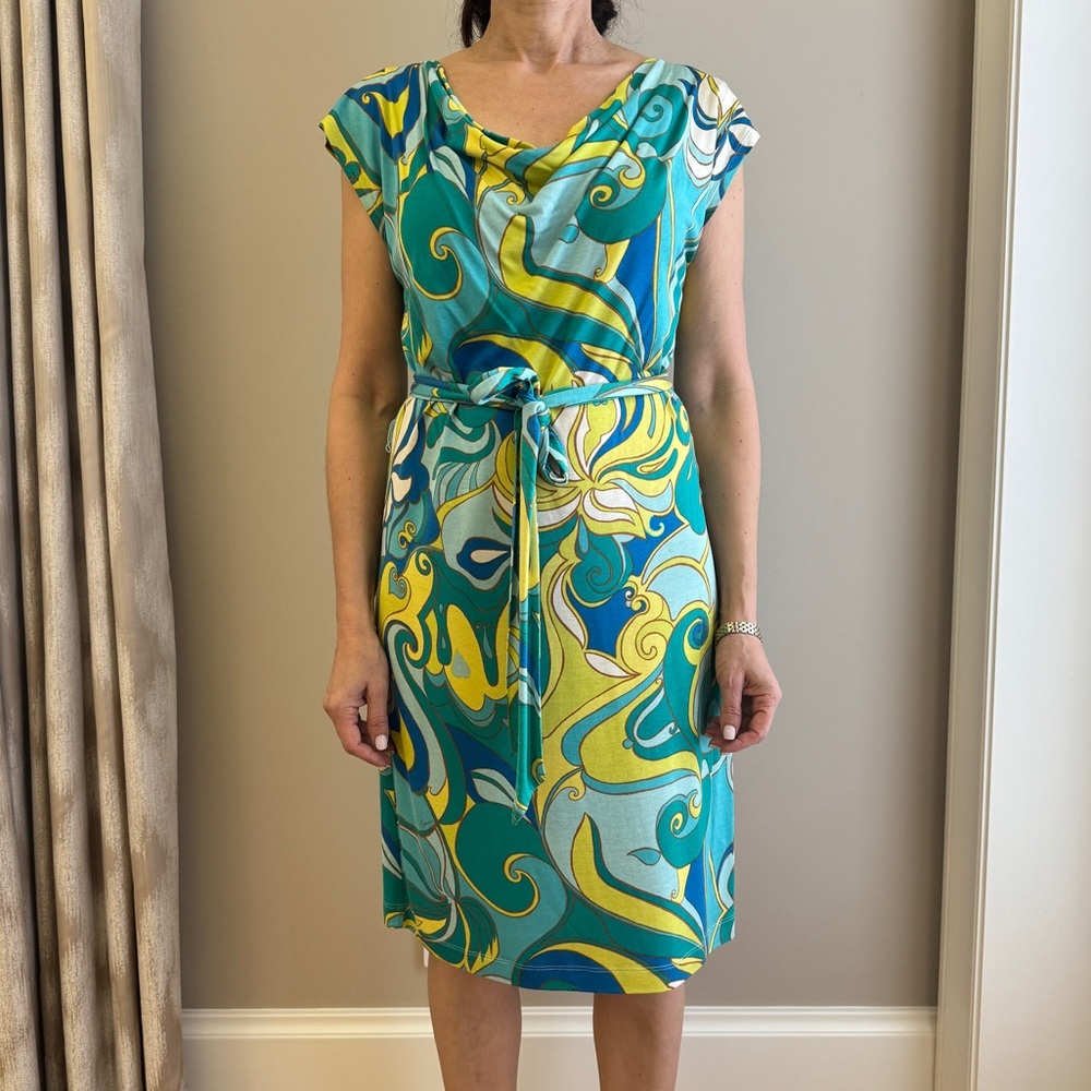 Blue cowl neck midi dress